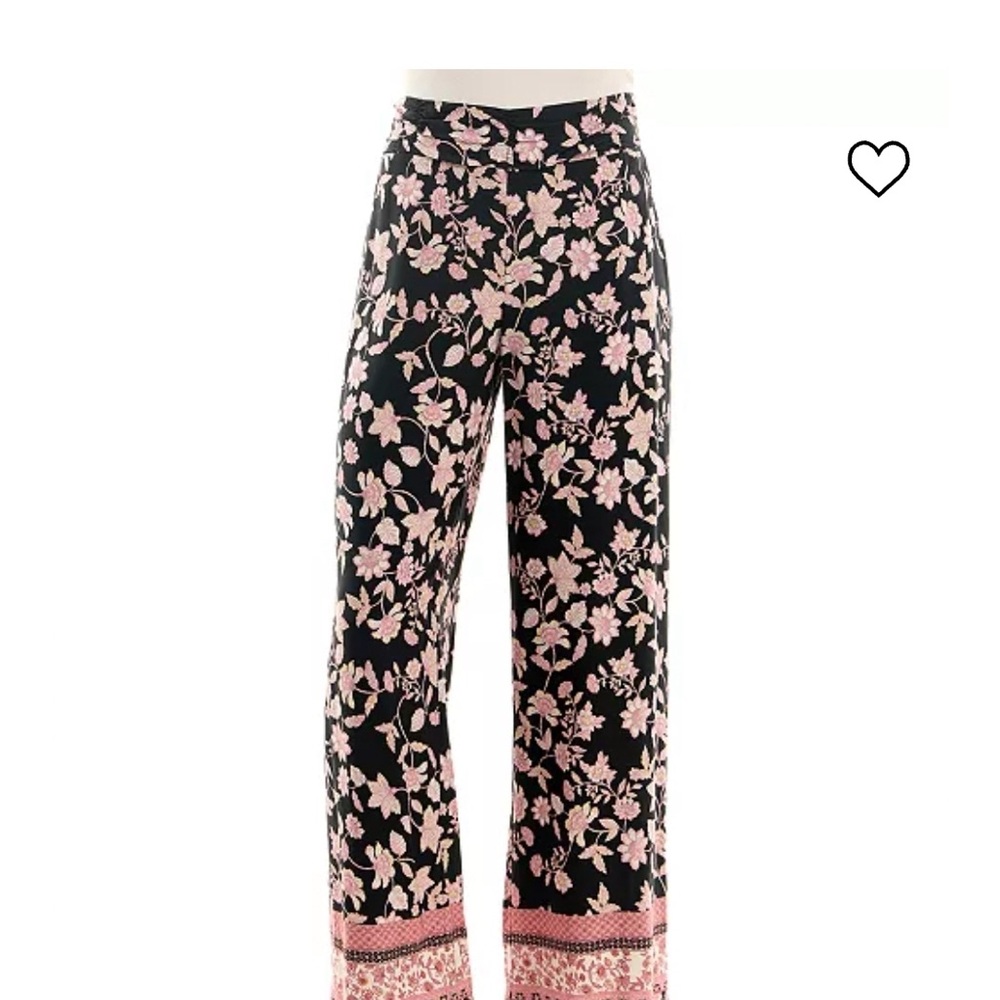 BCX Black and Pink Floral Wide Leg Pants